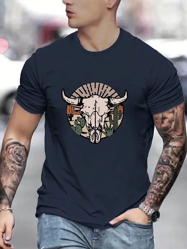 Summer Daily Casual Men's T-shirt Outdoor Street Short Sleeve Personalized Mexican Rooster Battle Print Men's Crewneck T-shirt