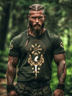 Nordic Style Rune 3D Printed Men's T-shirt Outdoor Street Men's Fashionable Top Men's Sports And Fitness Short-sleeved Shirt