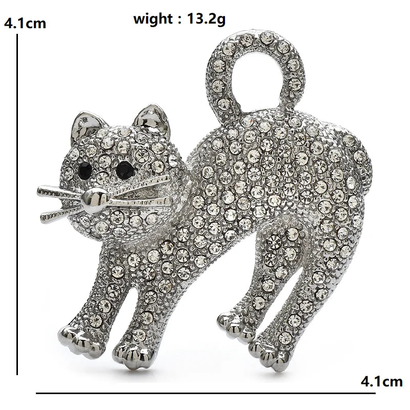 Wuli&baby Vintage Rhinestone Cat Brooches For Women 4-color Shining High Quality Pets Animal Party Office Brooch Pins Gifts