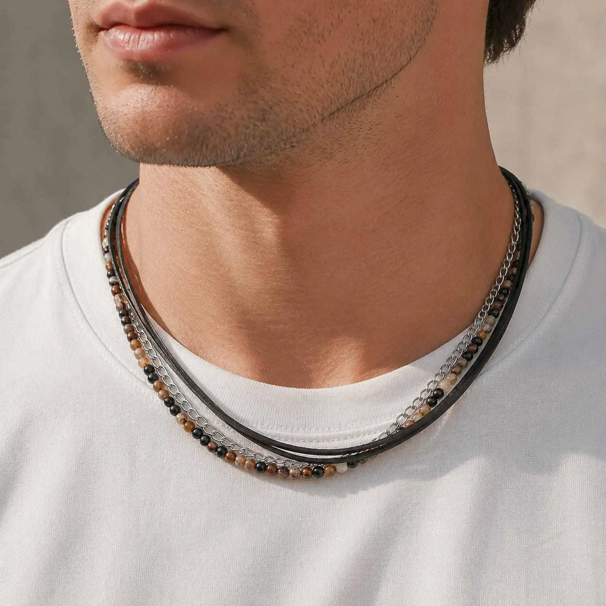 Rock Punk Layering Necklace for Men,Casual Vintage Beads Leather Collars,Birthday Party Jewelry Gift