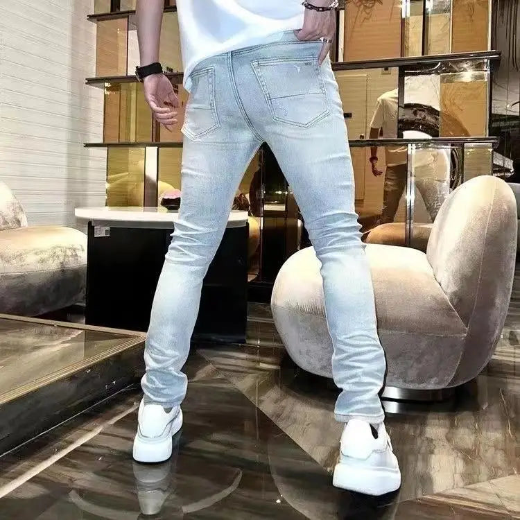 PENDRA Heavy Industry Holes Versatile Slim Distressed Ripped Denim Pants