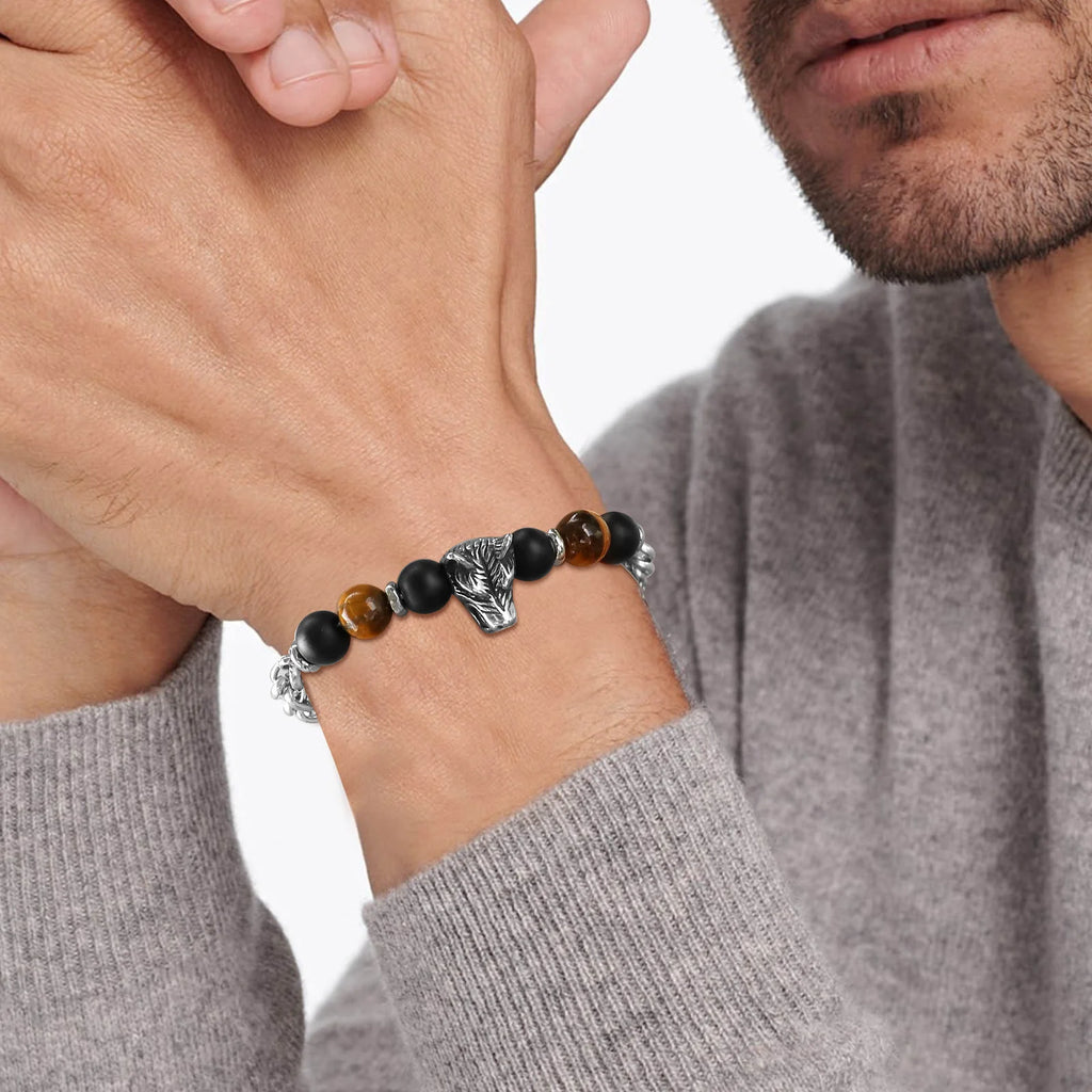 Mprainbow Stainless Steel Bracelets for Men Boys,Gothic Cross Skull Wolf Head Bracelets,Fathers Day Anniversary Birthday Gifts