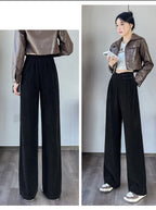 Corduroy pants women autumn and winter new Chinese style buckle casual thick solid color versatile wide leg pants