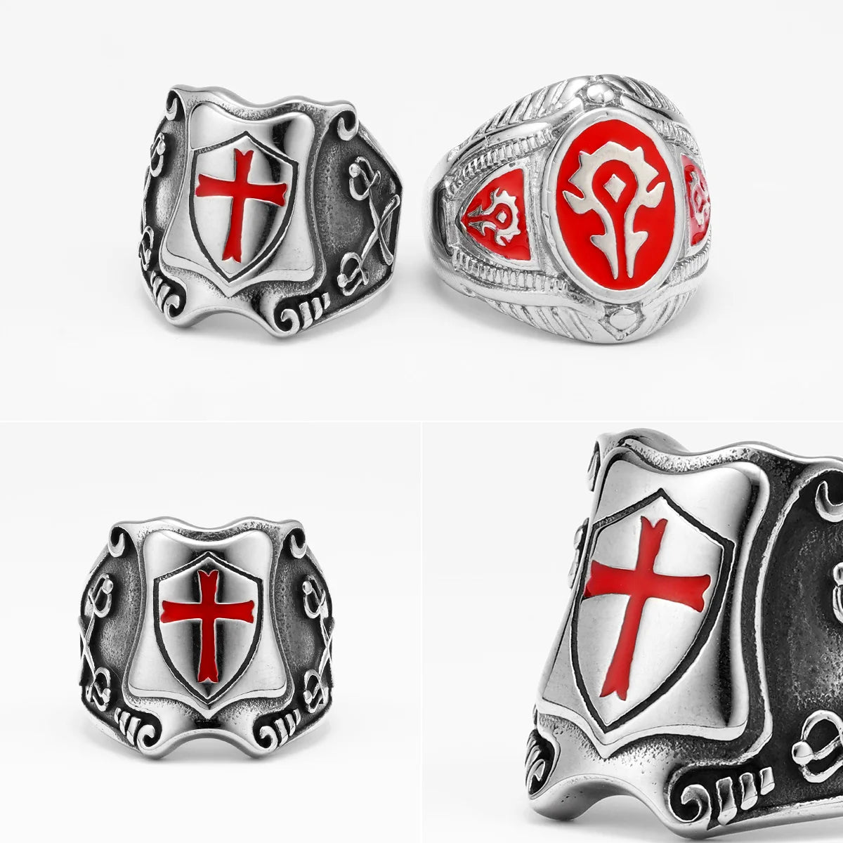 PENDRA Catholic Crusader Cross Steel Ring