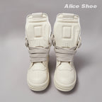 PENDRA White Geobasket White Leather High-Top Zip Thick-Sole Ankle Boots