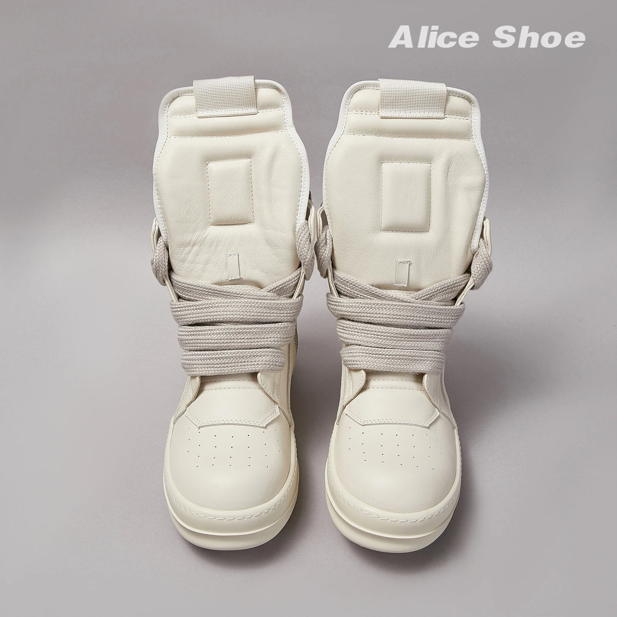 PENDRA White Geobasket White Leather High-Top Zip Thick-Sole Ankle Boots
