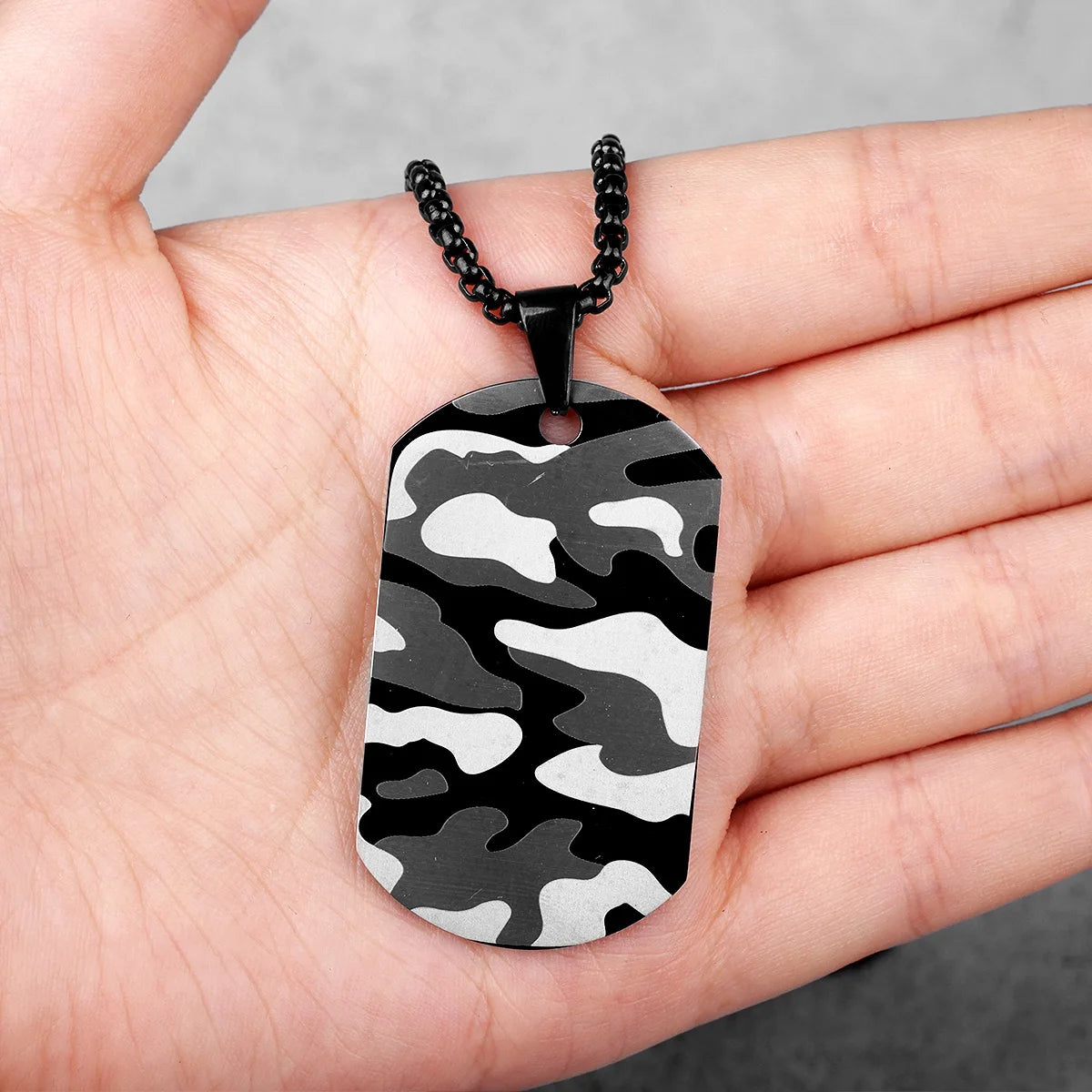 Camouflage Tag Army Long Men Necklaces Pendants Chain Punk for Boyfriend Male Stainless Steel Jewelry Creativity Gift Wholesale
