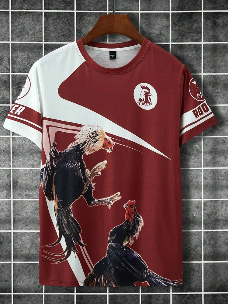 Summer Daily Casual Men's T-shirt Outdoor Street Short Sleeve Personalized Mexican Rooster Battle Print Men's Crewneck T-shirt