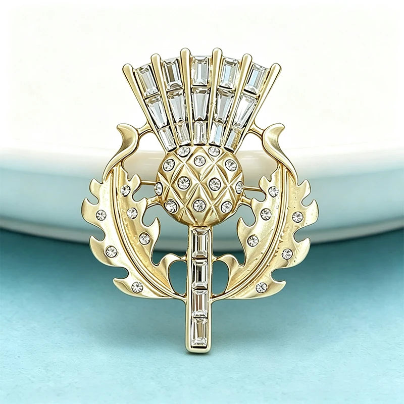 PENDRA Aurelia Golden Leaf Crystal Floral Brooch