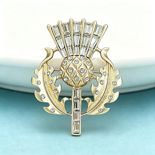 PENDRA Aurelia Golden Leaf Crystal Floral Brooch