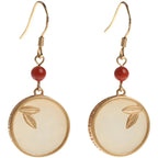 VENTFILLE Hetian Jade Ear Hook Earring Women's High-end Temperament Ethnic Style Retro Earrings Cloisonne Craft Dangler Gift