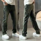 Spring Summer New Vintage Casual Slimming Straight-Leg Pants Washed Loose Micro-Cone Workwear Jeans for Men Man Clothes