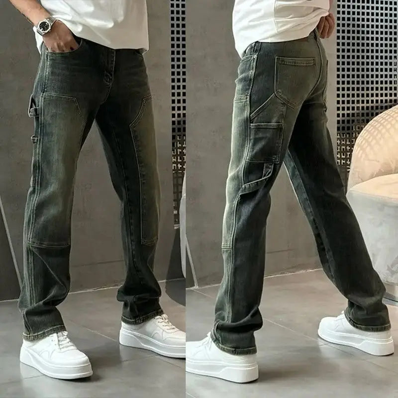 Spring Summer New Vintage Casual Slimming Straight-Leg Pants Washed Loose Micro-Cone Workwear Jeans for Men Man Clothes