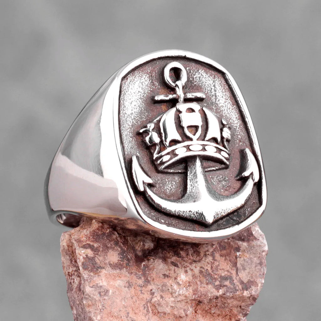 PENDRA Anchor Crown Navi Steel Ring