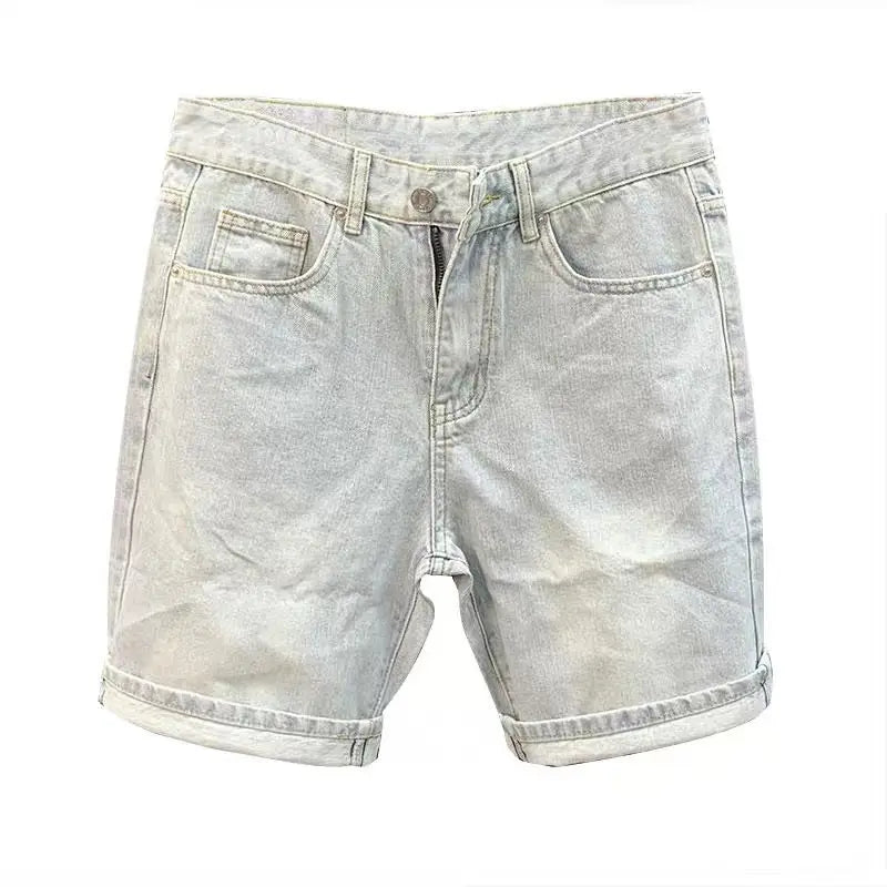 Light Blue Denim Shorts CowBoys Simple Solid Brand Summer New Slim-fit Non-elastic Washed Casual Half Pants Bermuda Shorts
