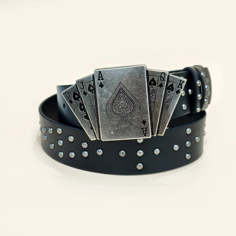 Western Black Belt for Men and Women Poker Rivet Belts Male Fashion Leisure Punk Accessories wide Jeans Waistband Men's Gifts