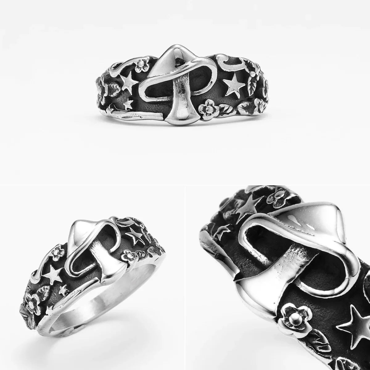 Mushroom Star Men Rings Stainless Steel Retro Punk New In Rock Women Jewelry Fashion Accessories Stranger Things Gift Wholesale
