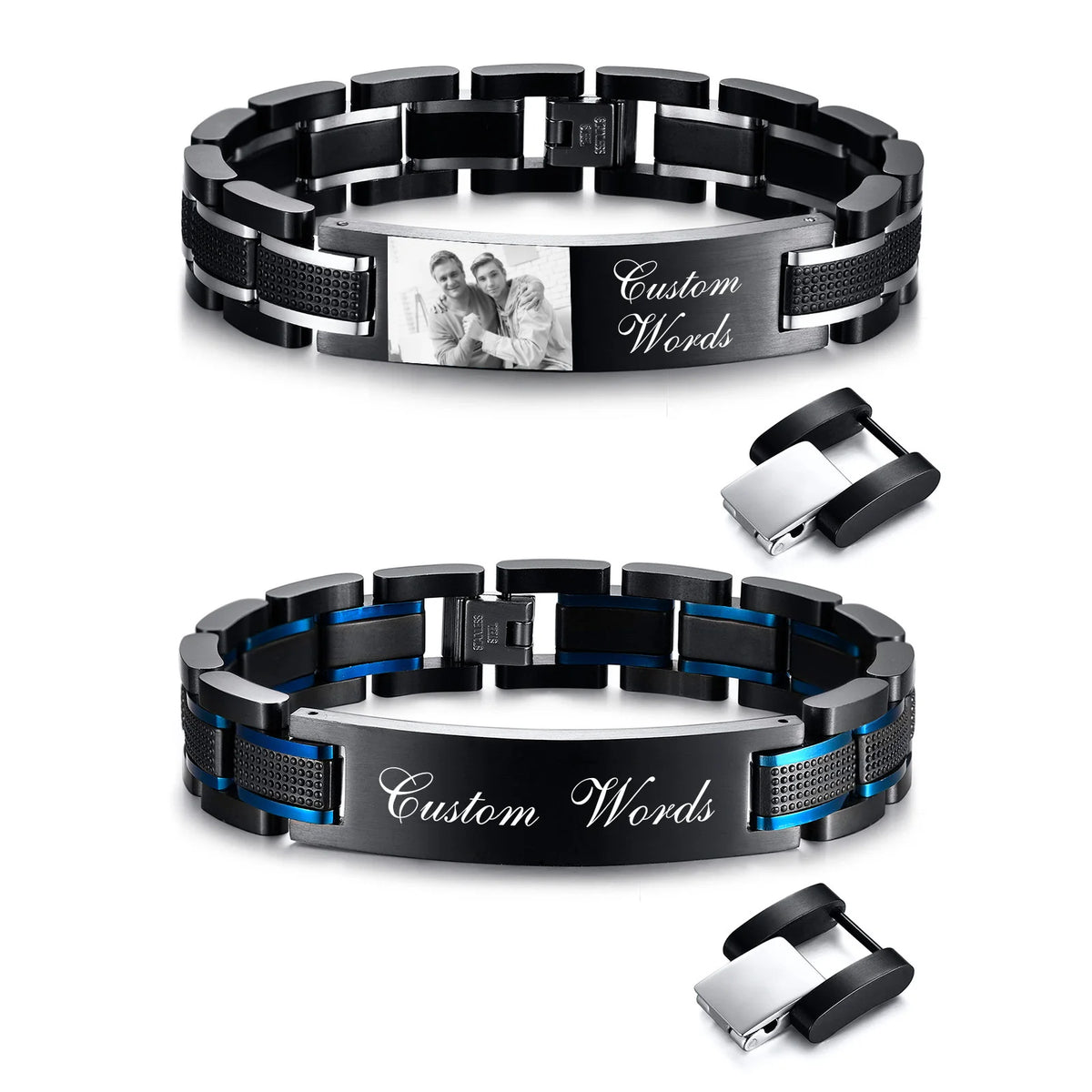 Customized Watch Band Bracelet for Men,Personalized Stainless Steel Chunky Bracelet,Luxury DAD Husband Boyfriend Gift
