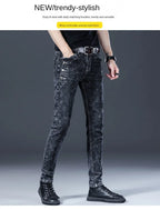 Autumn Winter Brushed Cowboy Luxury Slim Designer Clothes Male Korean Style Denim Skinny Plush Grey Jean Pants Trousers for Men