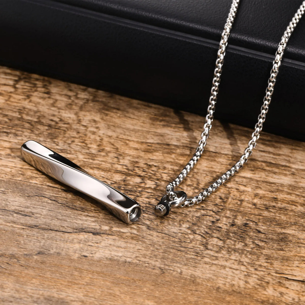 Ashes Urn Necklaces for Men,Waterproof Stainless Steel Mobius Vertical Bar Pendant Collar with Funnel,Memorial Keepsake Gift