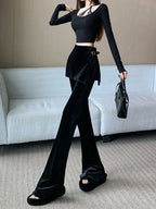 PENDRA Black Velvet Micro Pants