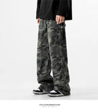 Camouflage Tooling Jeans Autumn New High Street Retro Loose Straight Wide Leg Baggy Trousers Cargo Pants Men Low Rise Jeans