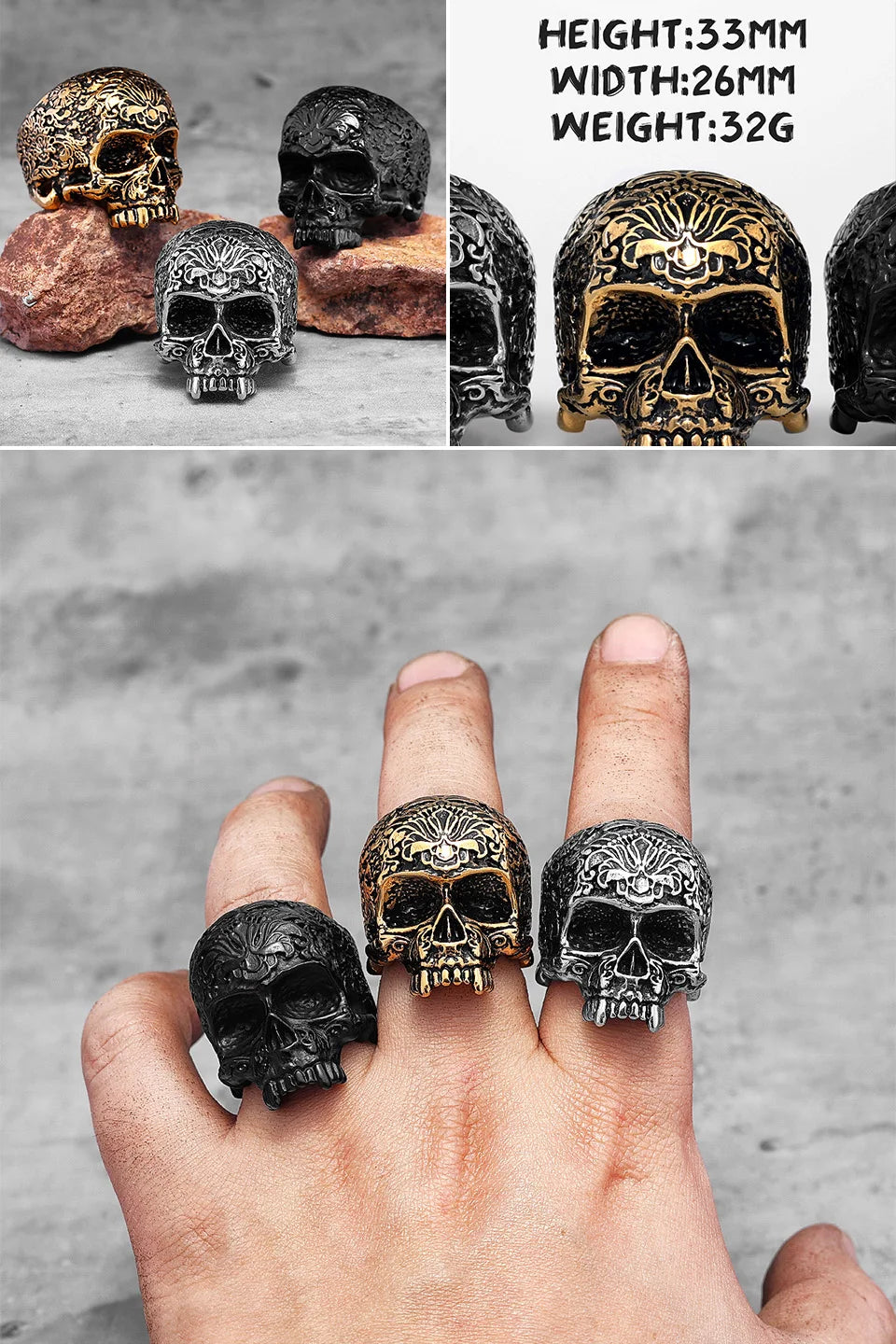 PENDRA Punk Gothic Skull Ring