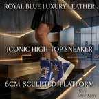 PENDRA Royal Blue Blue Geobasket Leather 6cm Platform Zip Ankle Boots