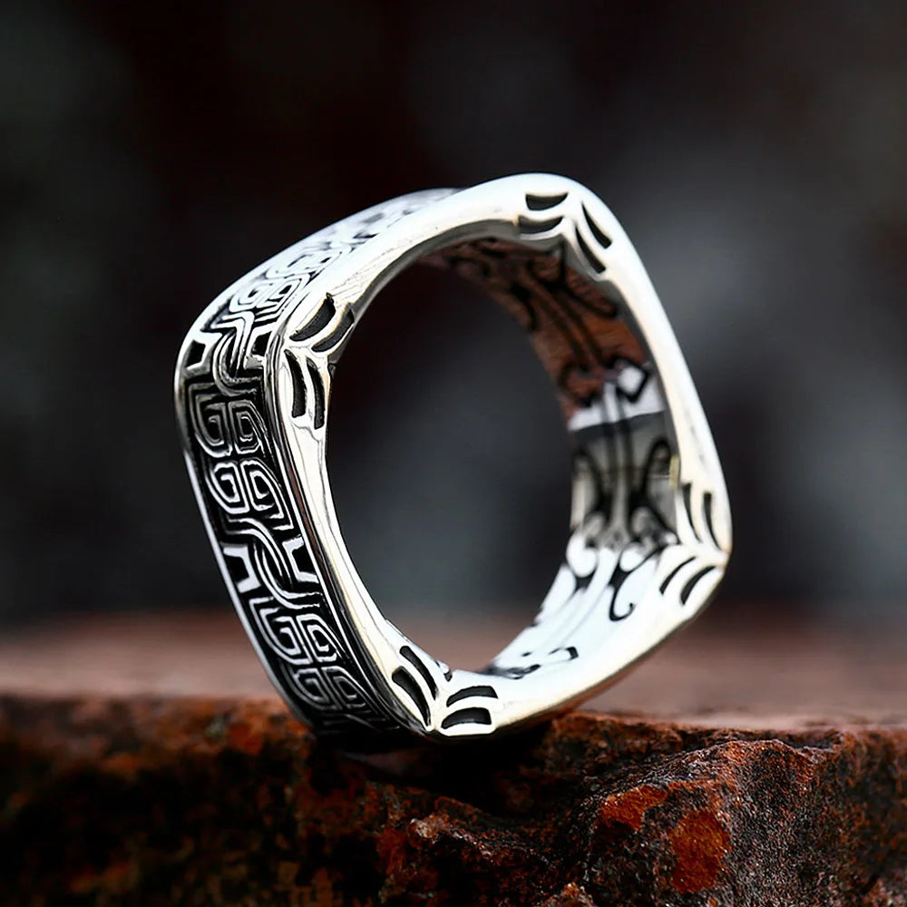 PENDRA Squareforge Embossed Pattern Ring