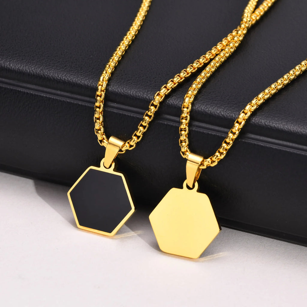 PENDRA Black Hexagon Pendant Necklace