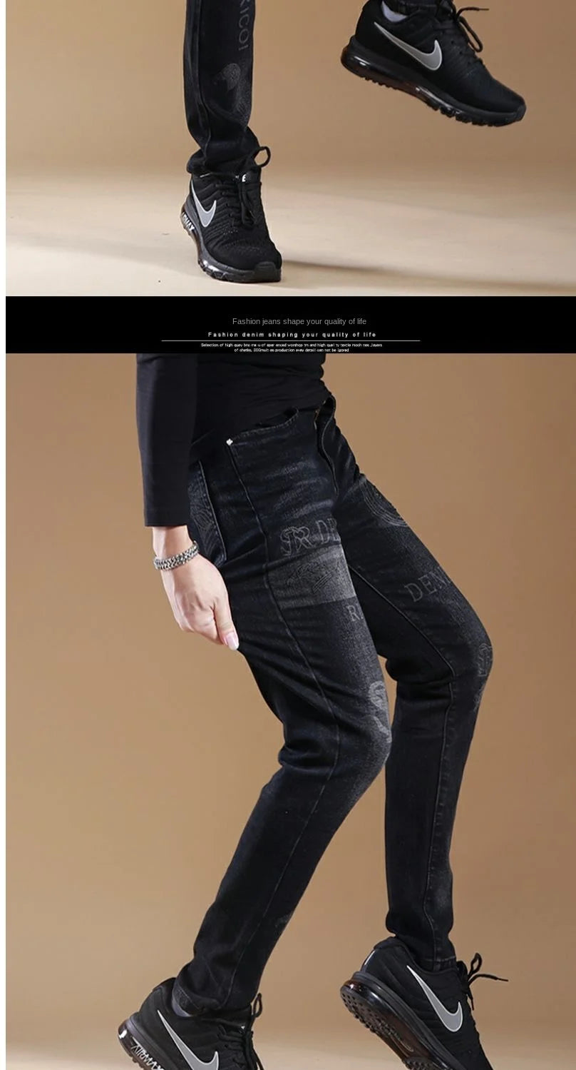 High-end Classic Washed Fashion Stretch Slim Black Mans Korean Style Streetwear Hip-hop Cowboy Jeans Luxury Casual Pants for Men