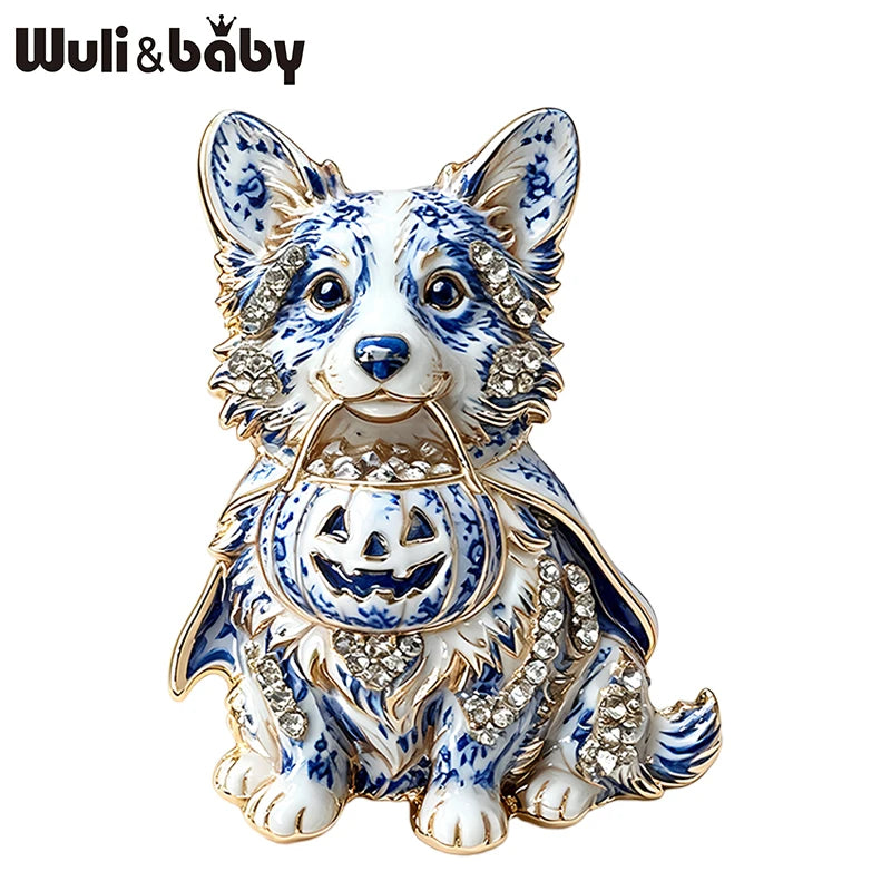 PENDRA Pumpkin Corgi Halloween Animal Brooch