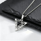 Black Triangle Stone Pendant Necklace for Men,Stainless Steel Hollow Geometric Pendant Necklace,Gothic Punk Hip Hop Jewelry Gift