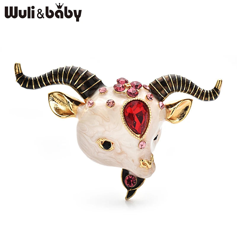 PENDRA Meadowhorn Enamel Goat Brooch