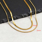 2pcs Chain Necklace for Men Boys,4MM Stainless Steel Flat Snake Chain Collars,2mm Silver Gold Color Box Chain Gift