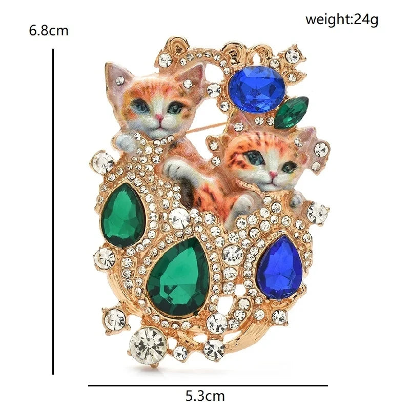 PENDRA Royal Two Cats Enamel Brooch