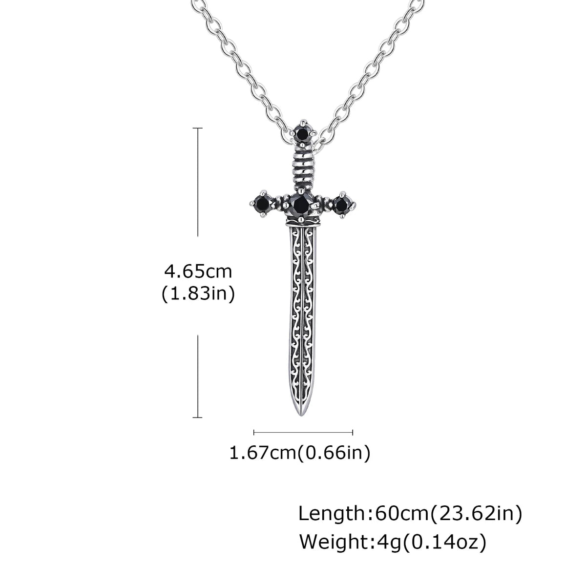 Punk Stainless Steel Sword Necklace for Men Boys,Vintage Black Zircon Sword Shape Pendant,Gift for BBF Son Dad