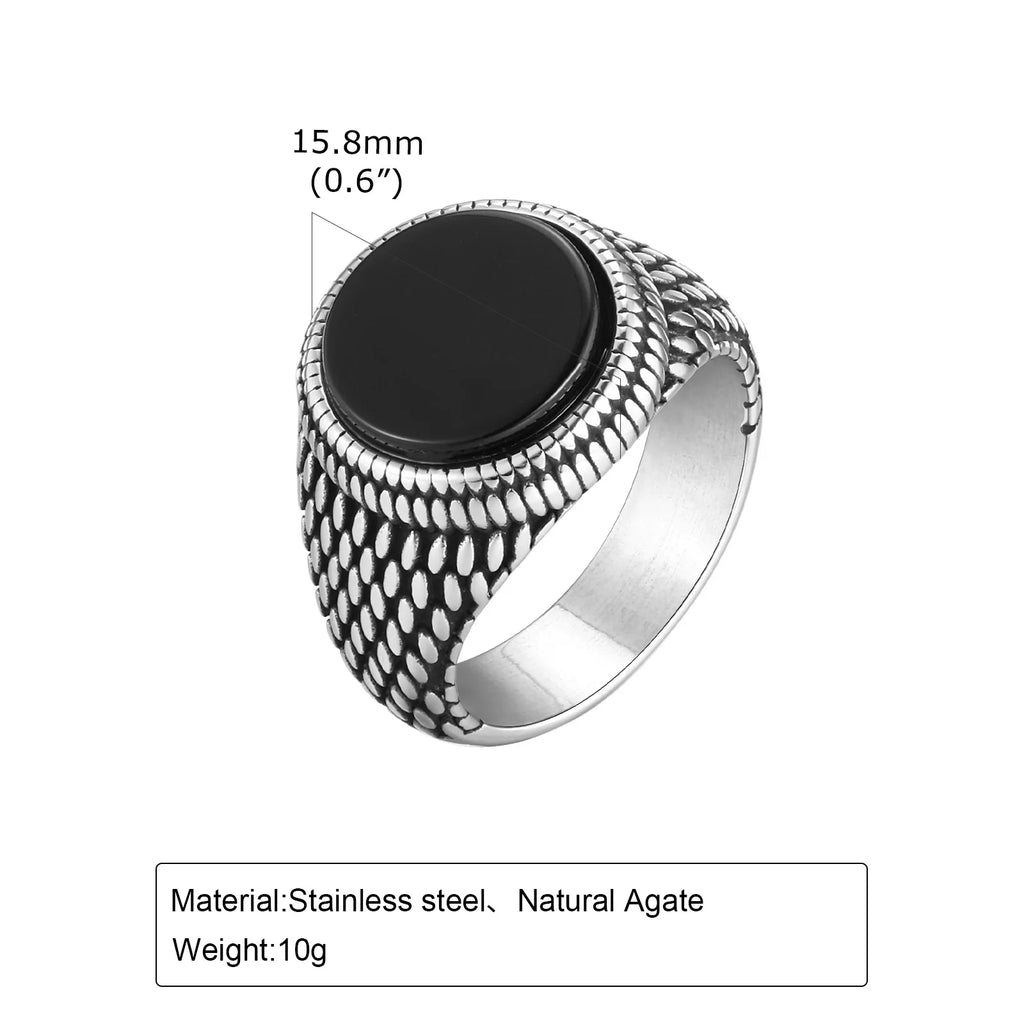 Mens Punk Round Gemstone Rings,Stainless Steel Scales Tiger Eye Ring Signet Ring,Stylish Hiphop Jewelry Gift for Him Boys