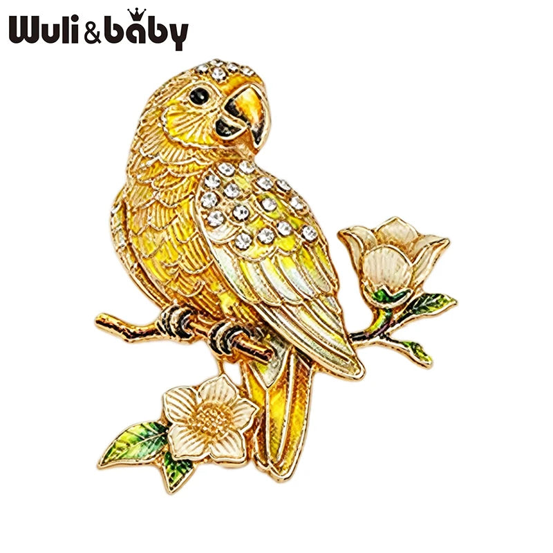 PENDRA Blooming Parrot Rhinestone Brooch