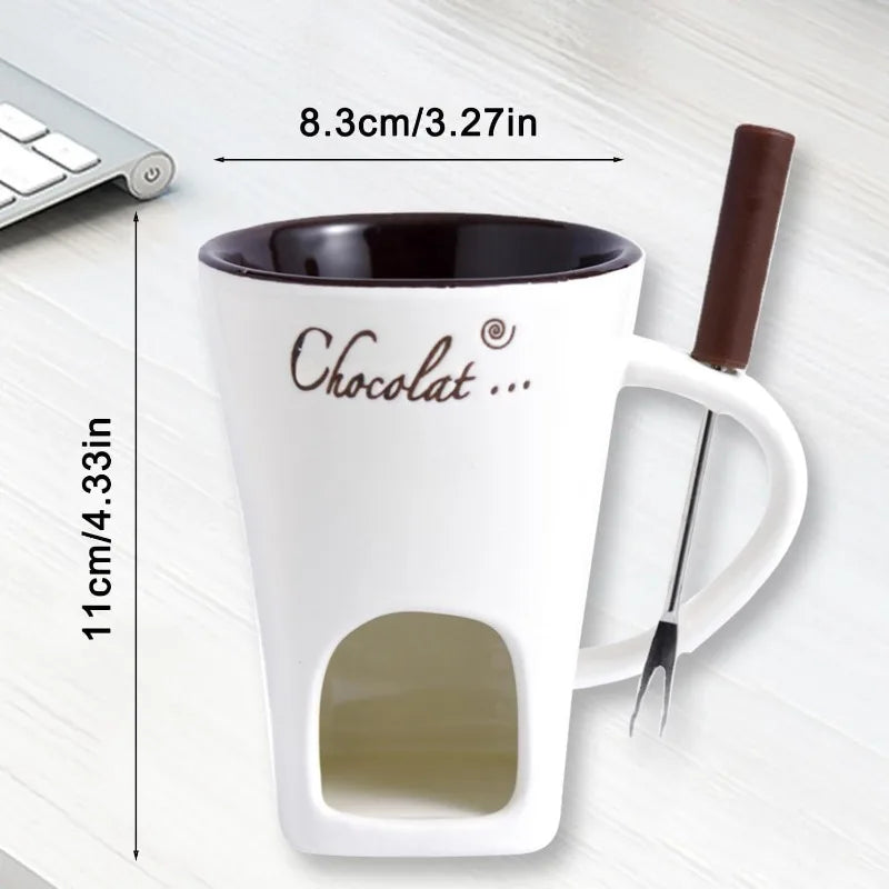 European Candle Cup Cheese Chocolate Melting Ceramic Mug Heating Food Ceramic Mug with Fork Creative Coffee Mug Tableware