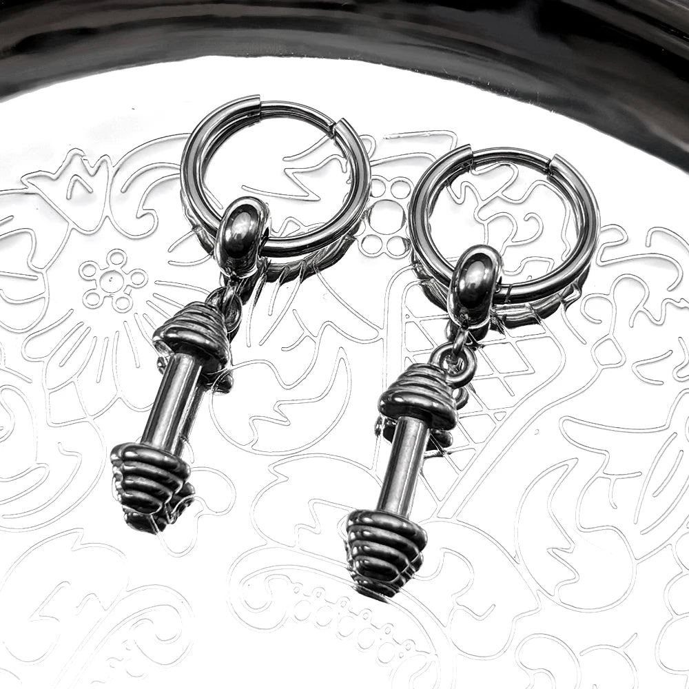 Hiphop Dumbbell Man Earhoop Women Men Stainless Steel Silver Color Sports Style Punk Emo New Design Dangle Earrings Jewelry