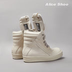 PENDRA White Geobasket White Leather High-Top Zip Thick-Sole Ankle Boots