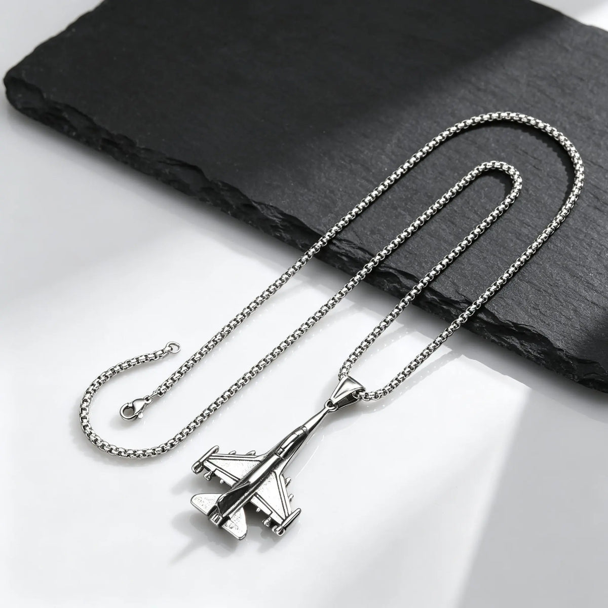 Vintage Fighter Jet Pendant Necklace for Men,Stainless Steel Military Airplane Charm Necklace,Pilot Jewelry Gift