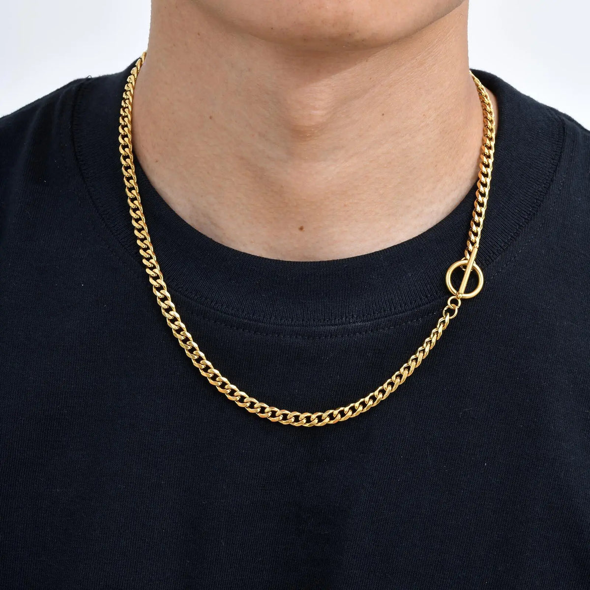 Men's Chain Necklace,Stainless Steel Cuban Chain Figaro Chain Collar,Classic Basic Gold Black Silver Color Chain