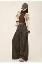 Lazy style floral print woolen suit pants women in winter new loose and versatile casual curved knife wide leg pants