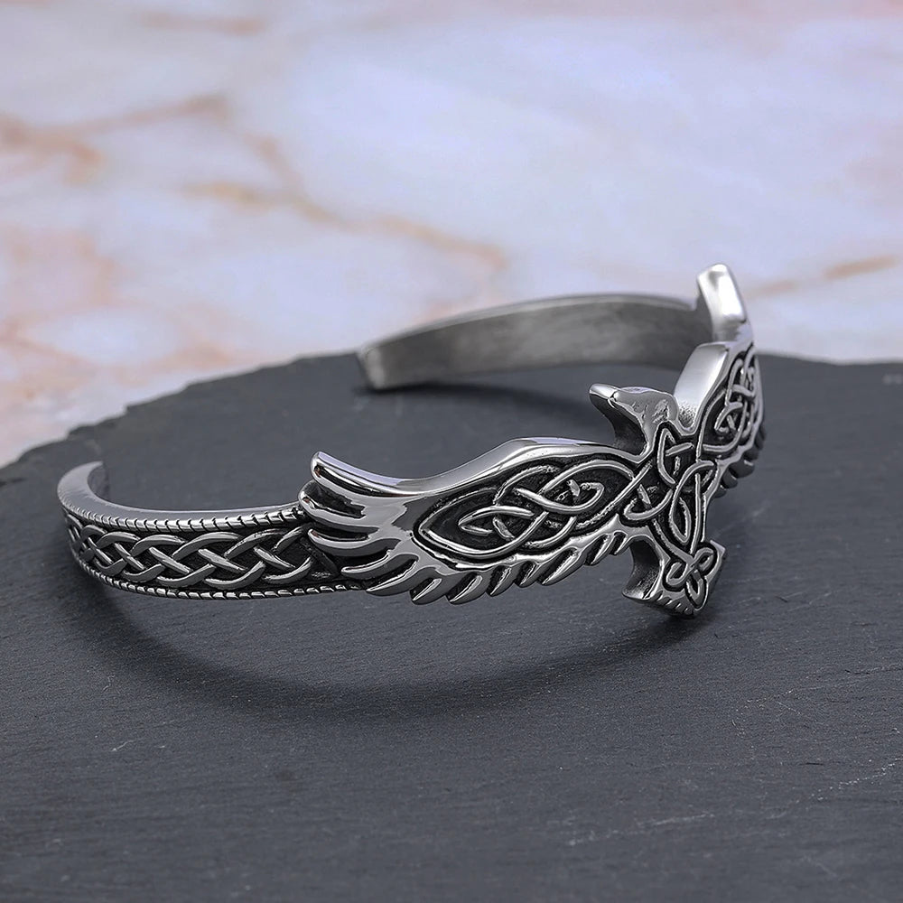 PENDRA Raven Rune Stainless Steel Viking Bracelet