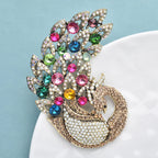 PENDRA Big Sparkling Full Multicolor Rhinestone Peacock Brooch