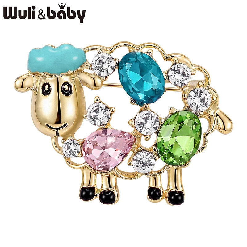 Wuli&baby Cute Crystal Sheep Brooches For Women Unisex 2-color Enamel Year Of The Goat Animal Party Casual Brooch Pins Gifts