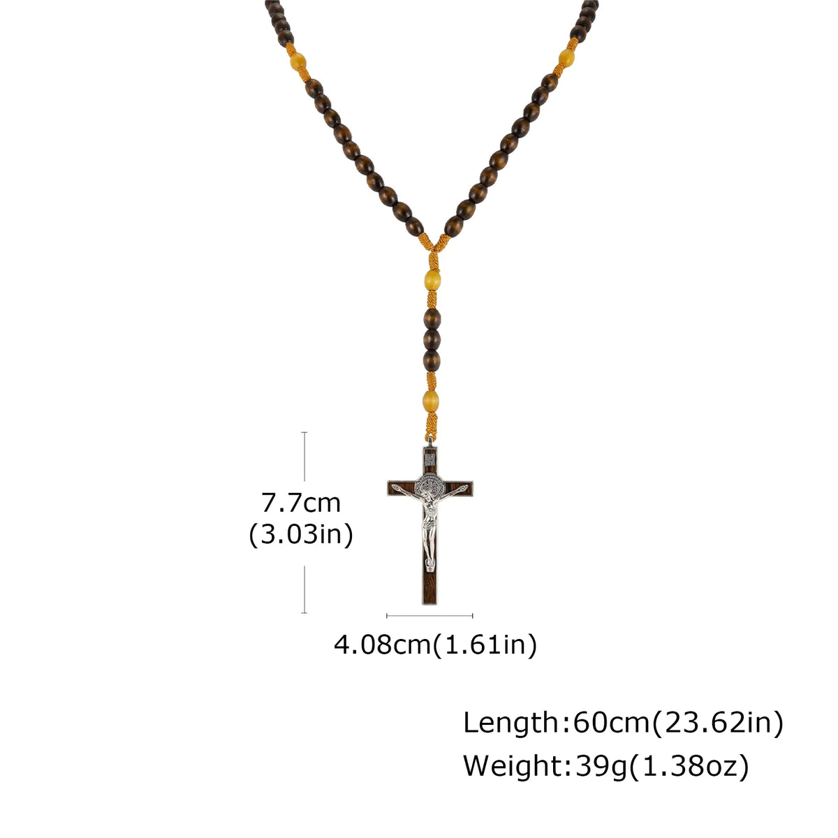 Crucifix Wooden Beaded Necklace for Men,Brown Color Y-shaped Rosary Necklace,Faith Prayer Jewelry Gift