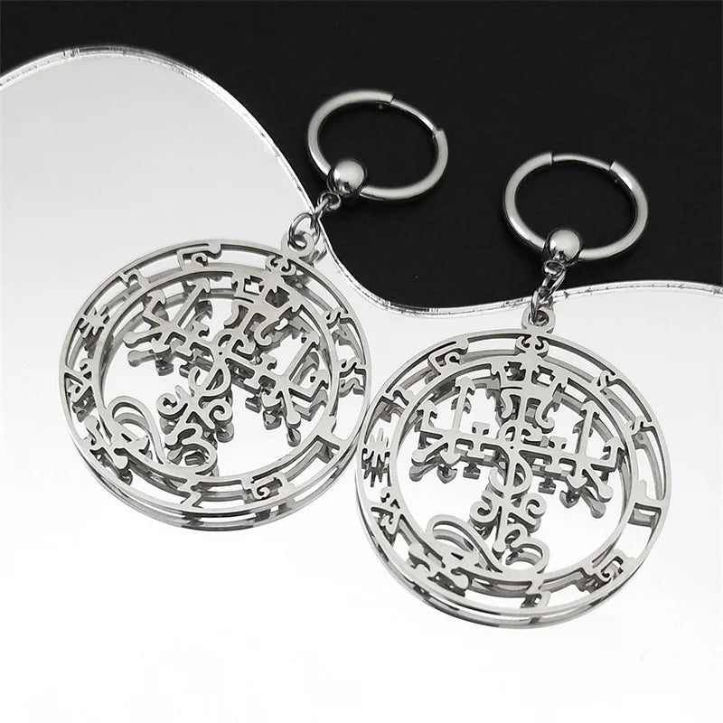 Gothic Symbol of Satan Hoop Earrings for Women Stainless Steel Silver Color Solomon Demon Seal Dangle Earring Jewelry E3592S06